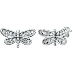 .925 Sterling Silver Clear CZ Dragonfly Earrings